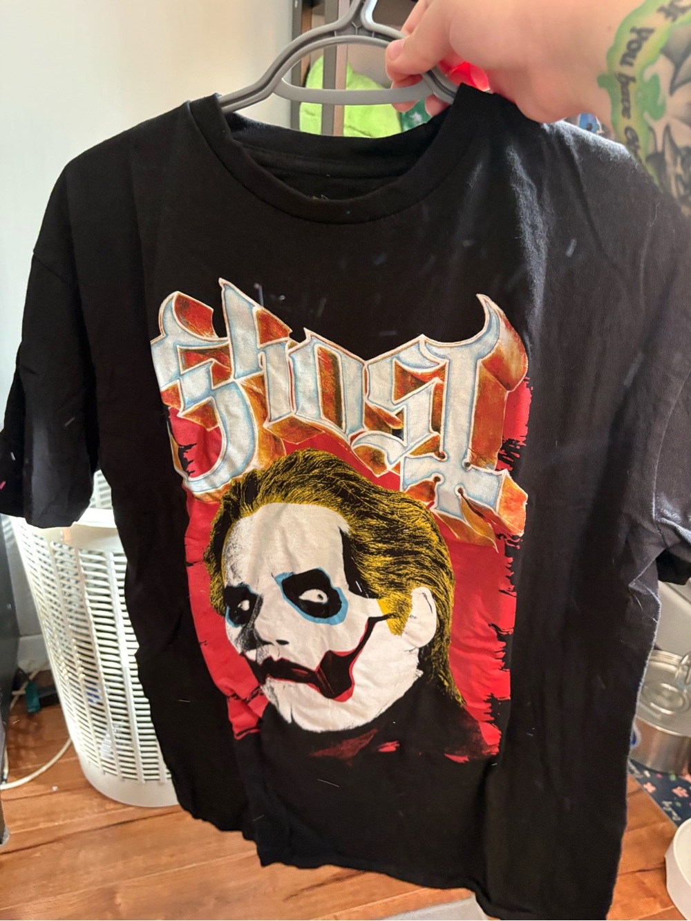 Hot Topic Black Ghost Band Graphic Tee with Red and Yellow Accent